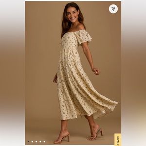 Off the Shoulder Midi Floral Dress